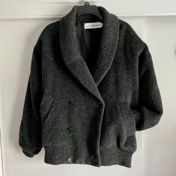 Peruvian Connection Bomber Jacket Size M Gray Alpaca Wool Vintage Button Coat - Picture 2 of 15